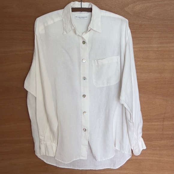 bryn walker 100% linen white shirt sz S minimalist mother of pearl button up USA - Picture 1 of 8